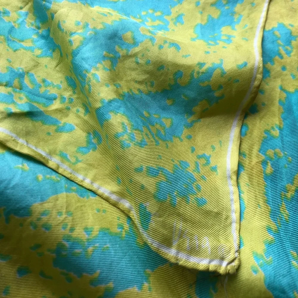 Neon 60s Silk Vera Neumann Scarf with Green and Blue Mirage Pattern